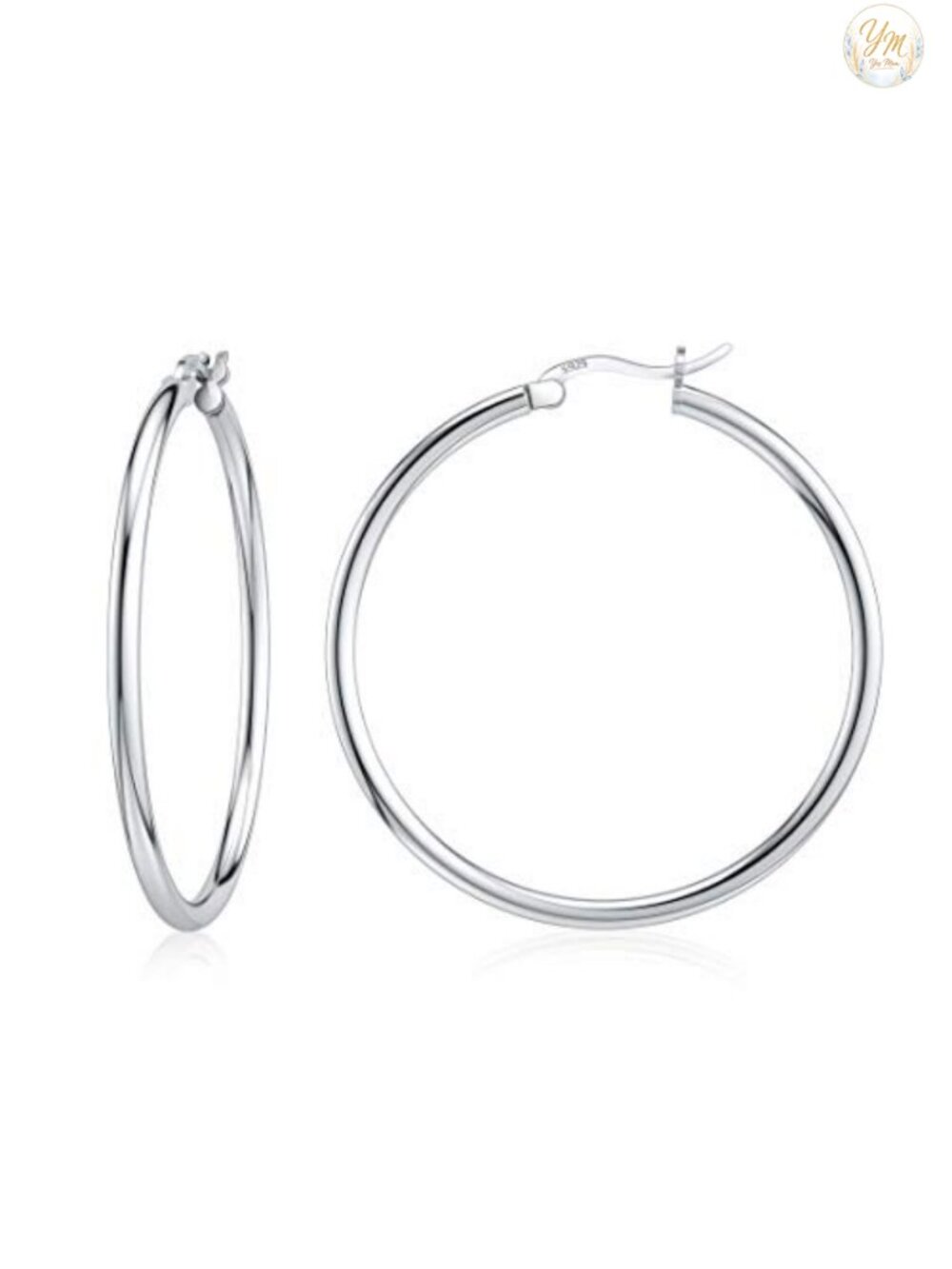 Sterling Silver 35mm Hoop Earrings White Gold Plated Latch Back